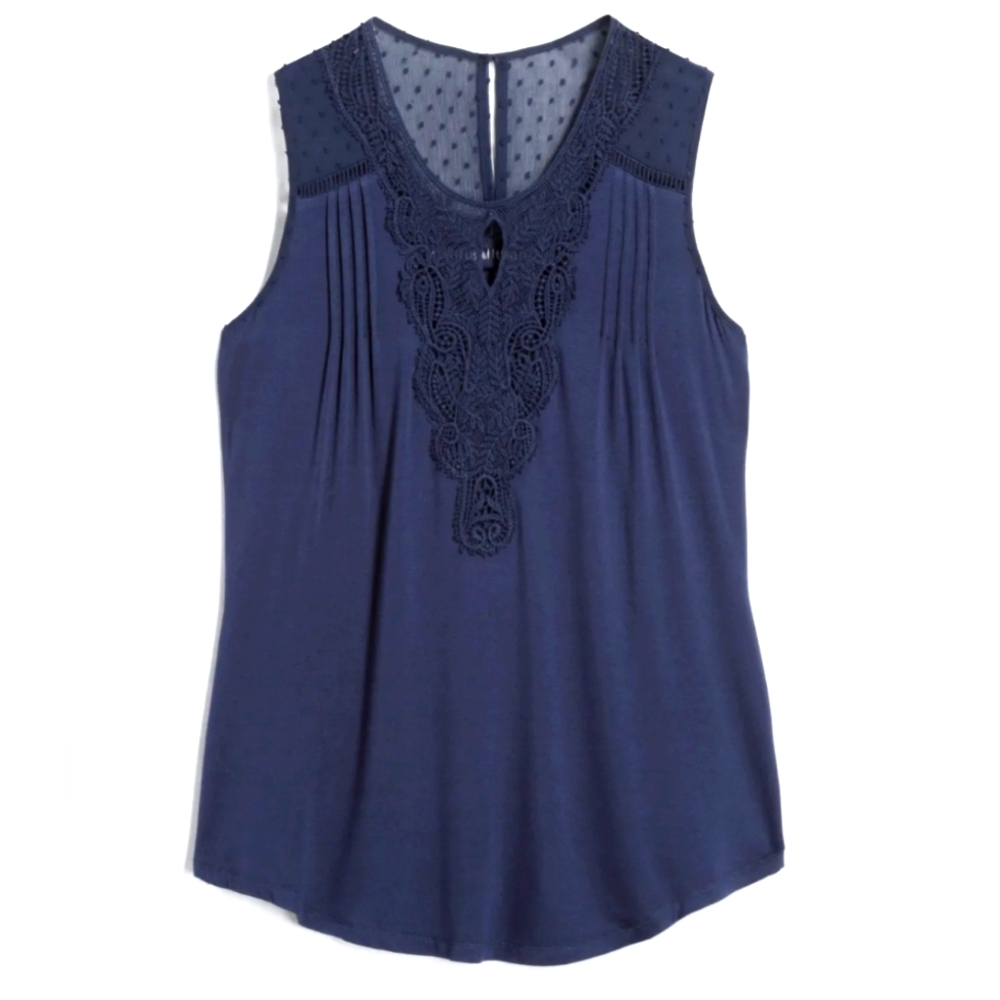 NWT Navy Crochet Front Keyhole Knit Top - 3X